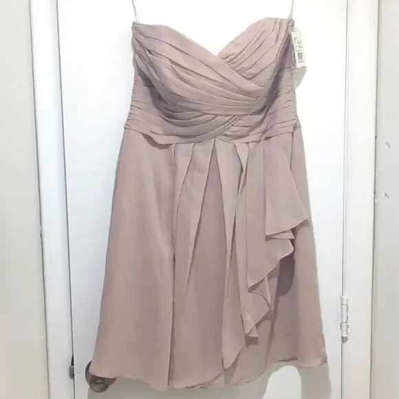 David's Bridal Strapless Crinkle Chiffon Dress Shade Biscot Women's Size 12 - Picture 2 of 9